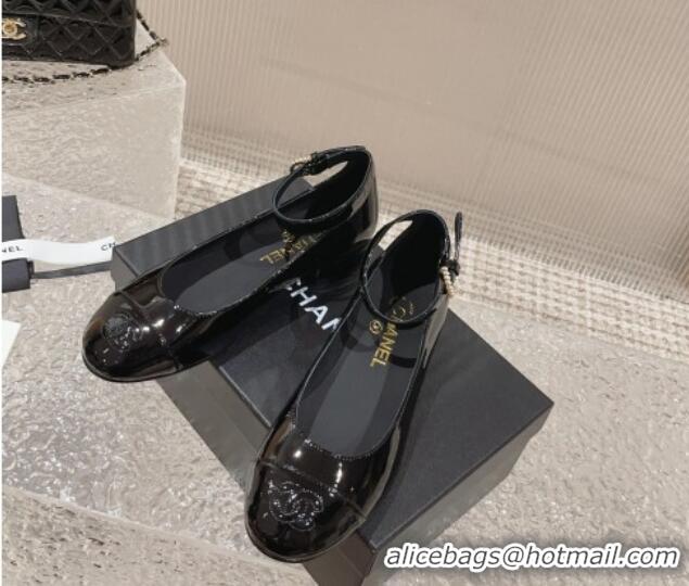 Good Quality Chanel Patent Calfskin Mary Janes with Pearls Buckle Black 809106