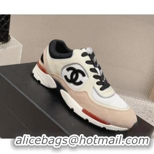 Low Price Chanel Calfskin, Suede and Mesh Sneakers with CC Nude/White 809113