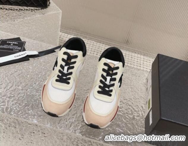 Low Price Chanel Calfskin, Suede and Mesh Sneakers with CC Nude/White 809113