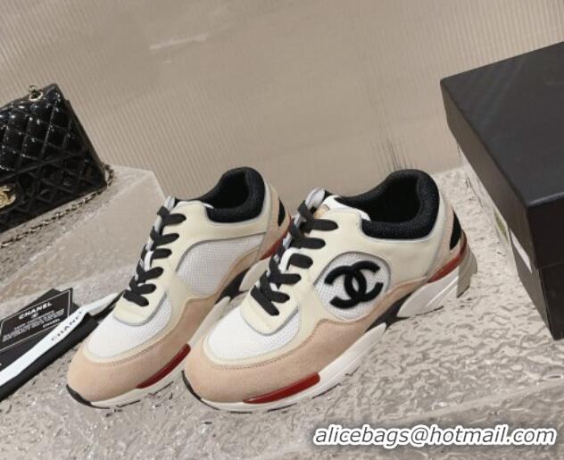 Low Price Chanel Calfskin, Suede and Mesh Sneakers with CC Nude/White 809113