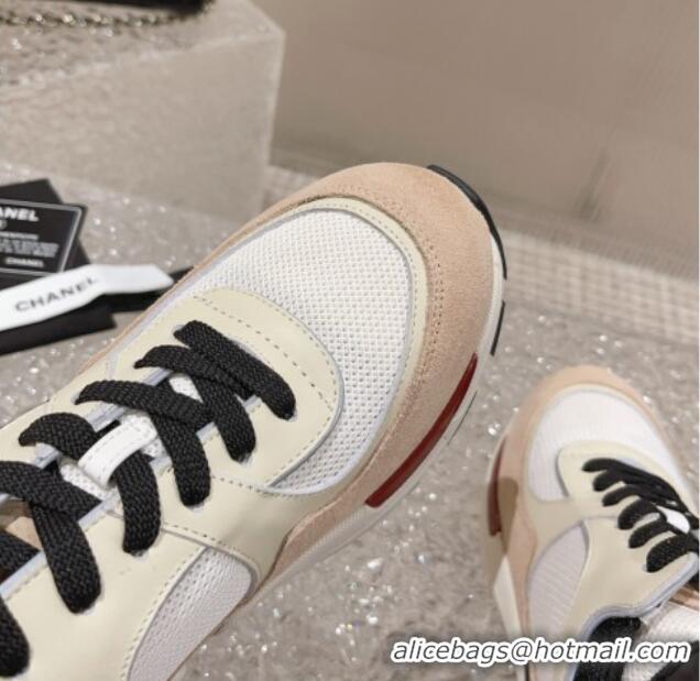 Low Price Chanel Calfskin, Suede and Mesh Sneakers with CC Nude/White 809113