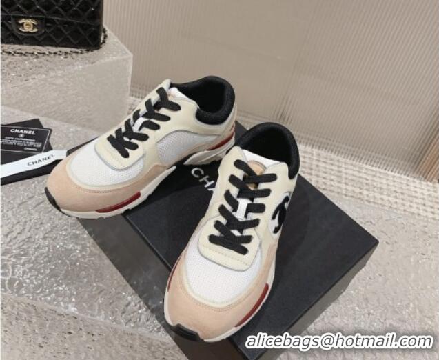 Low Price Chanel Calfskin, Suede and Mesh Sneakers with CC Nude/White 809113