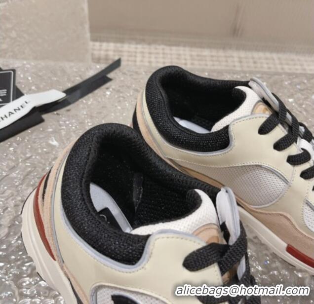 Low Price Chanel Calfskin, Suede and Mesh Sneakers with CC Nude/White 809113