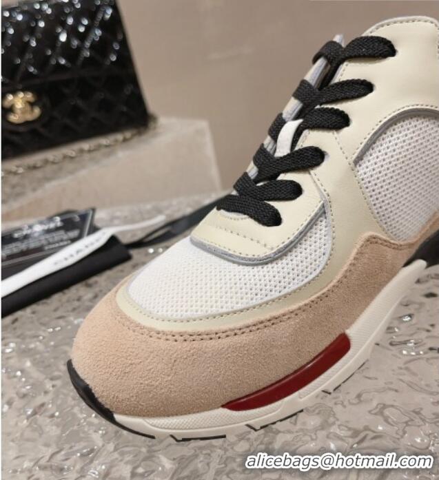 Low Price Chanel Calfskin, Suede and Mesh Sneakers with CC Nude/White 809113