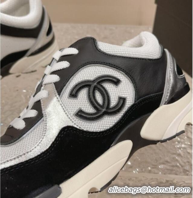 Stylish Chanel Calfskin, Suede and Mesh Sneakers with CC Black/White 809115