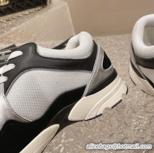 Stylish Chanel Calfskin, Suede and Mesh Sneakers with CC Black/White 809115