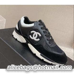 Best Grade Chanel Calfskin, Suede and Mesh Sneakers with CC Black 809116