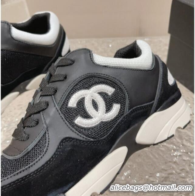 Best Grade Chanel Calfskin, Suede and Mesh Sneakers with CC Black 809116