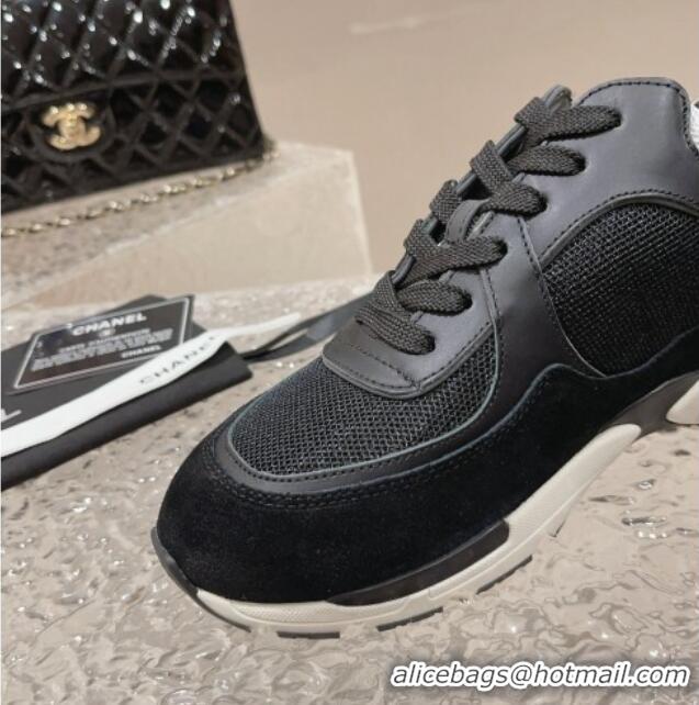 Best Grade Chanel Calfskin, Suede and Mesh Sneakers with CC Black 809116