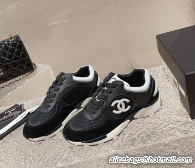 Best Grade Chanel Calfskin, Suede and Mesh Sneakers with CC Black 809116