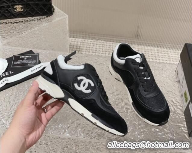 Best Grade Chanel Calfskin, Suede and Mesh Sneakers with CC Black 809116