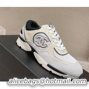 Sumptuous Chanel Calfskin, Suede and Mesh Sneakers with CC White 809117