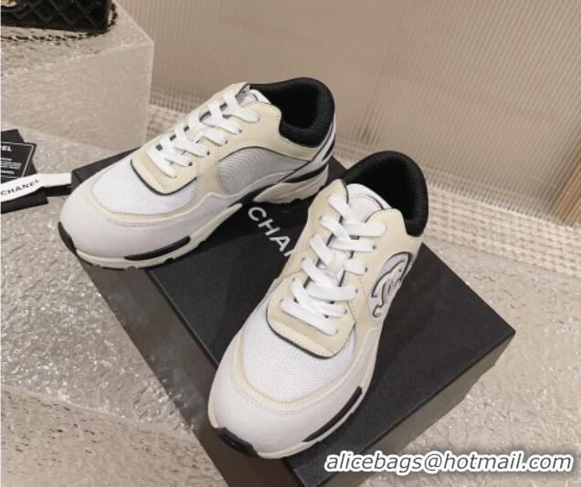 Sumptuous Chanel Calfskin, Suede and Mesh Sneakers with CC White 809117