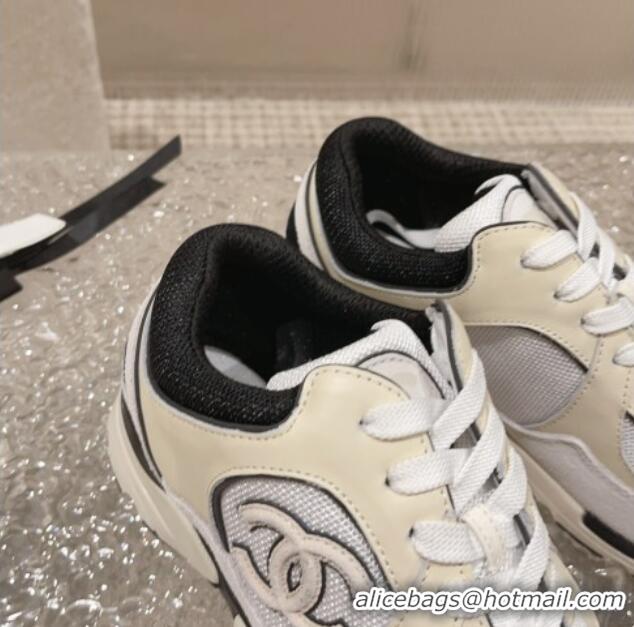 Sumptuous Chanel Calfskin, Suede and Mesh Sneakers with CC White 809117