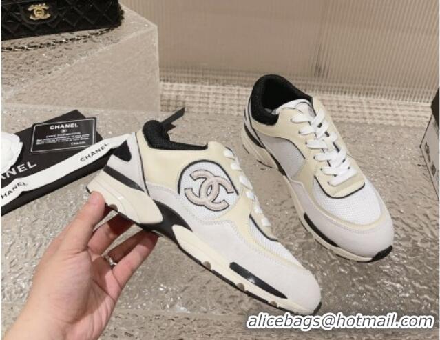 Sumptuous Chanel Calfskin, Suede and Mesh Sneakers with CC White 809117