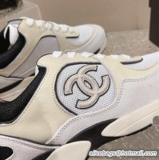 Sumptuous Chanel Calfskin, Suede and Mesh Sneakers with CC White 809117