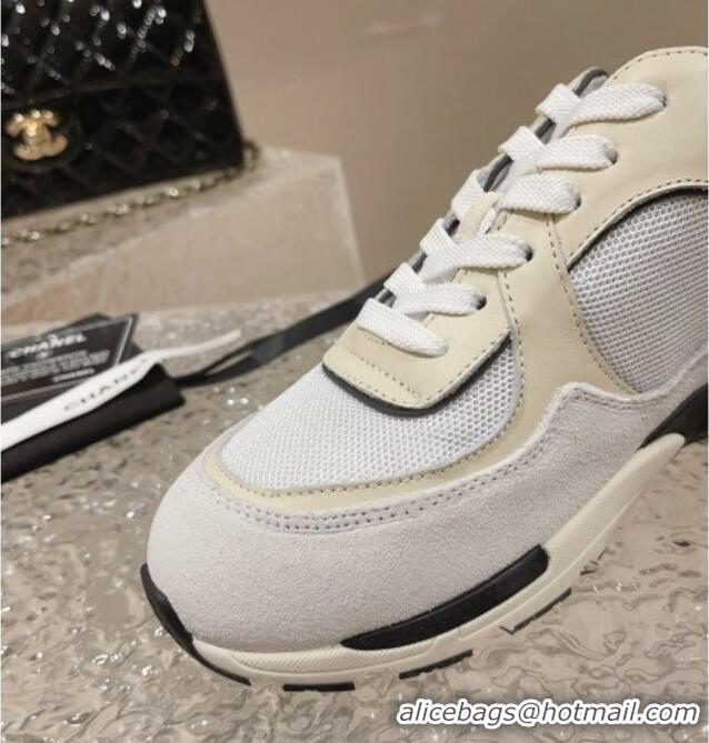 Sumptuous Chanel Calfskin, Suede and Mesh Sneakers with CC White 809117