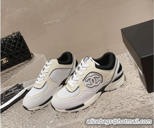 Sumptuous Chanel Calfskin, Suede and Mesh Sneakers with CC White 809117