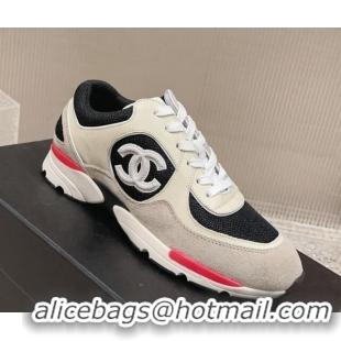 Best Price Chanel Calfskin, Suede and Mesh Sneakers with CC Grey/White 809118