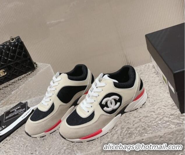 Best Price Chanel Calfskin, Suede and Mesh Sneakers with CC Grey/White 809118