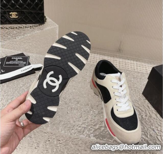 Best Price Chanel Calfskin, Suede and Mesh Sneakers with CC Grey/White 809118