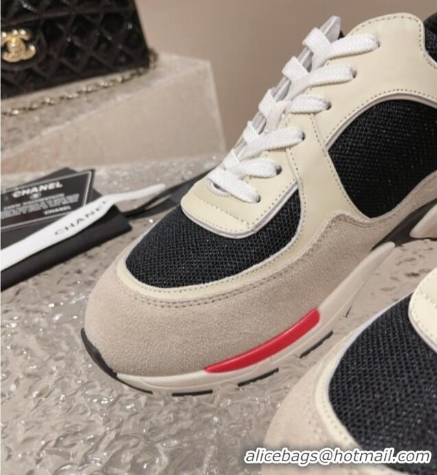 Best Price Chanel Calfskin, Suede and Mesh Sneakers with CC Grey/White 809118