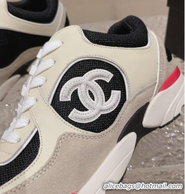 Best Price Chanel Calfskin, Suede and Mesh Sneakers with CC Grey/White 809118