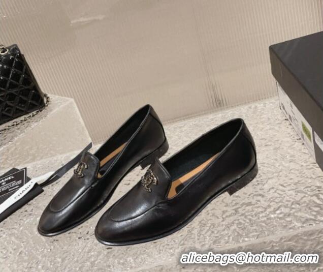 Purchase Chanel Calfskin Loafers with Black Beads CC Black 809121