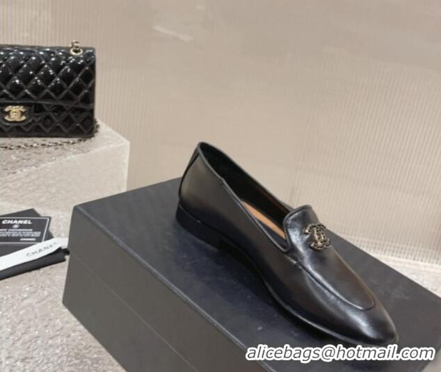 Purchase Chanel Calfskin Loafers with Black Beads CC Black 809121