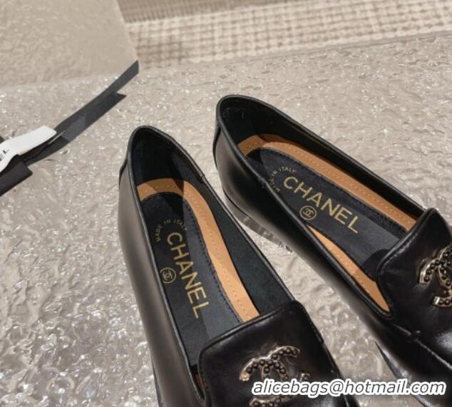 Purchase Chanel Calfskin Loafers with Black Beads CC Black 809121