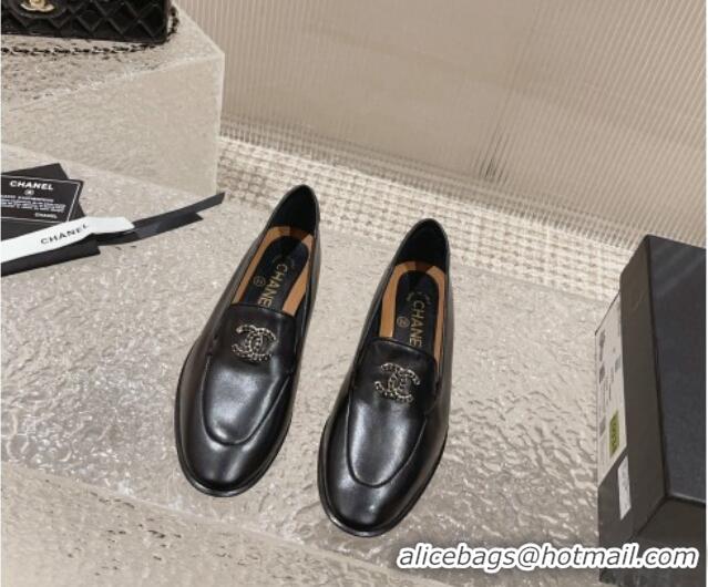 Purchase Chanel Calfskin Loafers with Black Beads CC Black 809121