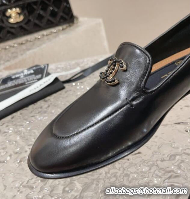 Purchase Chanel Calfskin Loafers with Black Beads CC Black 809121