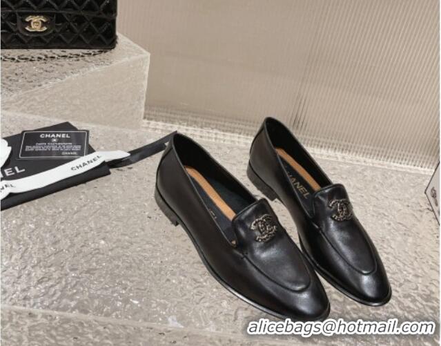 Purchase Chanel Calfskin Loafers with Black Beads CC Black 809121