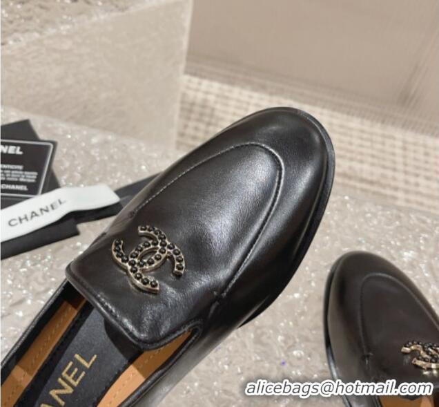 Purchase Chanel Calfskin Loafers with Black Beads CC Black 809121