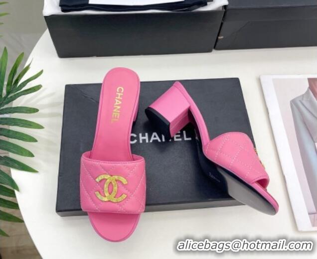 Hot Style Chanel Quilted Lambskin Heel Slide Sandals 6cm Pink 809123