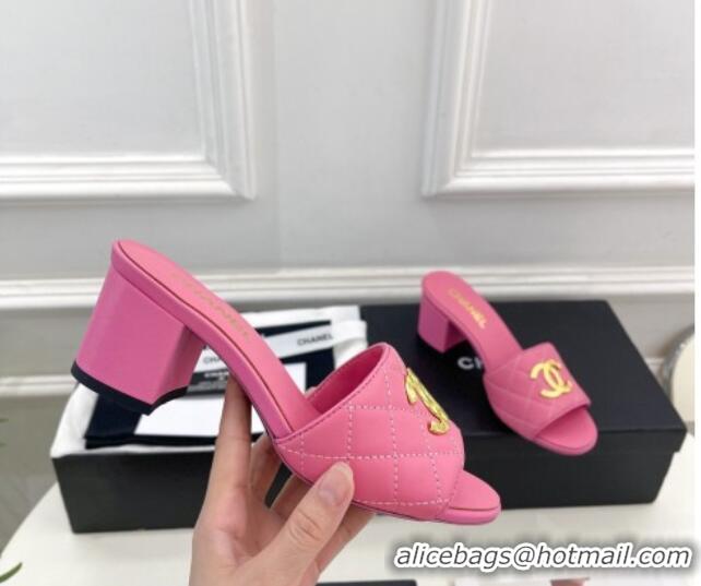 Hot Style Chanel Quilted Lambskin Heel Slide Sandals 6cm Pink 809123