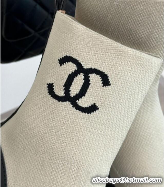 Low Cost Chanel Knit & Calfskin Ankle Boots 4.5cm Light Grey 0809130