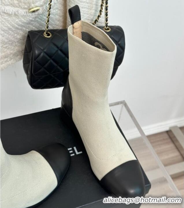 Low Cost Chanel Knit & Calfskin Ankle Boots 4.5cm Light Grey 0809130