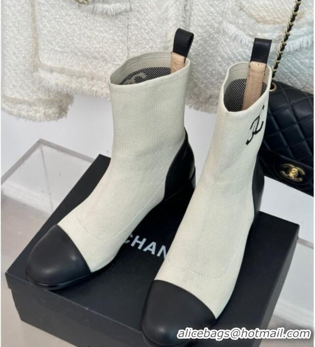 Low Cost Chanel Knit & Calfskin Ankle Boots 4.5cm Light Grey 0809130