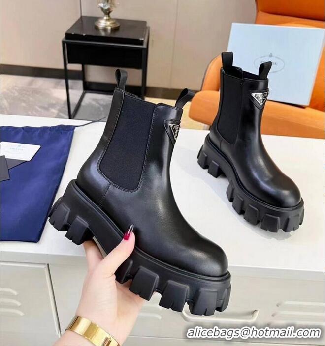 ​Grade Discount Prada Monolith Brushed Leather Ankle Boots With Logo A081119 Black