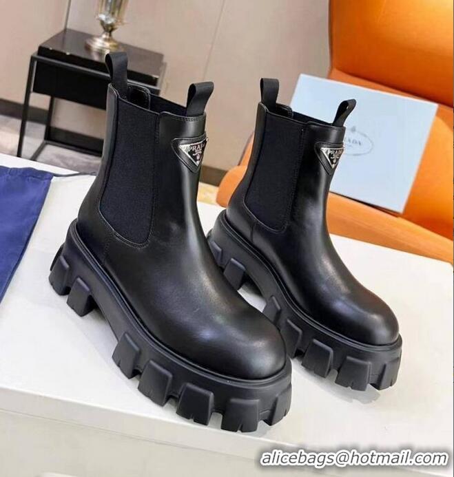 ​Grade Discount Prada Monolith Brushed Leather Ankle Boots With Logo A081119 Black