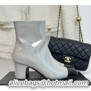 Best Price Chanel Patent Calfskin Ankle Boots 5cm Light Grey 81008