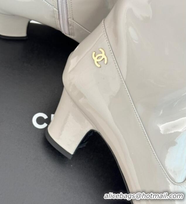 Best Price Chanel Patent Calfskin Ankle Boots 5cm Light Grey 81008