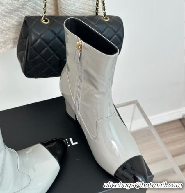 Best Price Chanel Patent Calfskin Ankle Boots 5cm Light Grey 81008