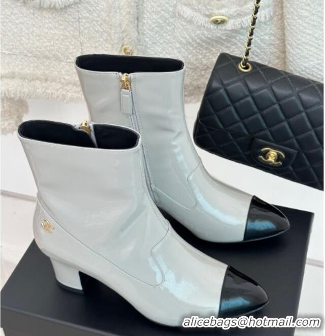 Best Price Chanel Patent Calfskin Ankle Boots 5cm Light Grey 81008