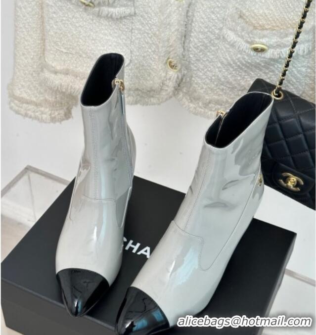 Best Price Chanel Patent Calfskin Ankle Boots 5cm Light Grey 81008