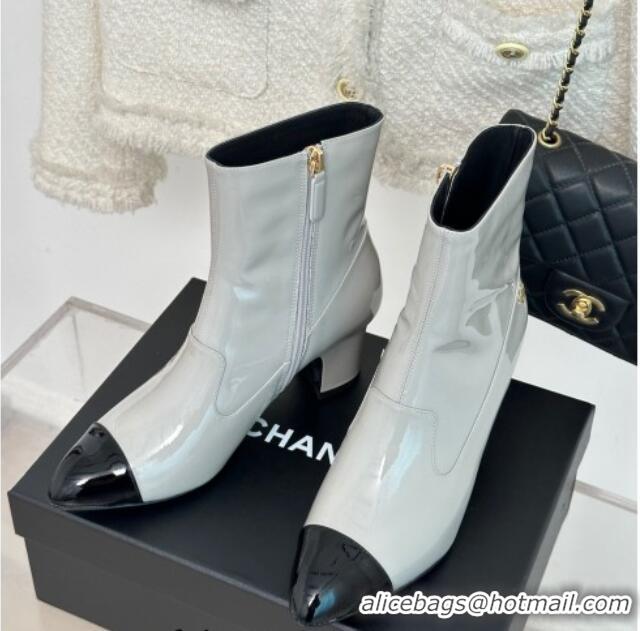 Best Price Chanel Patent Calfskin Ankle Boots 5cm Light Grey 81008