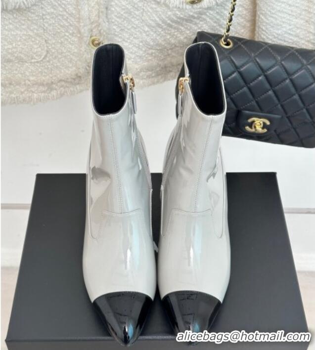 Best Price Chanel Patent Calfskin Ankle Boots 5cm Light Grey 81008