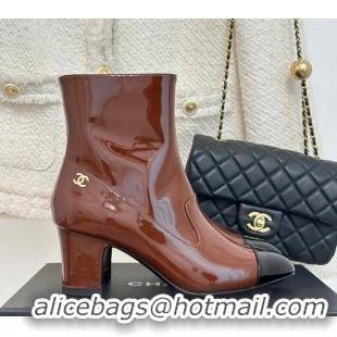 Grade Quality Chanel Patent Calfskin Ankle Boots 5cm Brown 081009