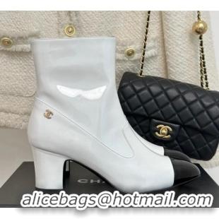 Buy Discount Chanel Patent Calfskin Ankle Boots 5cm White 81010